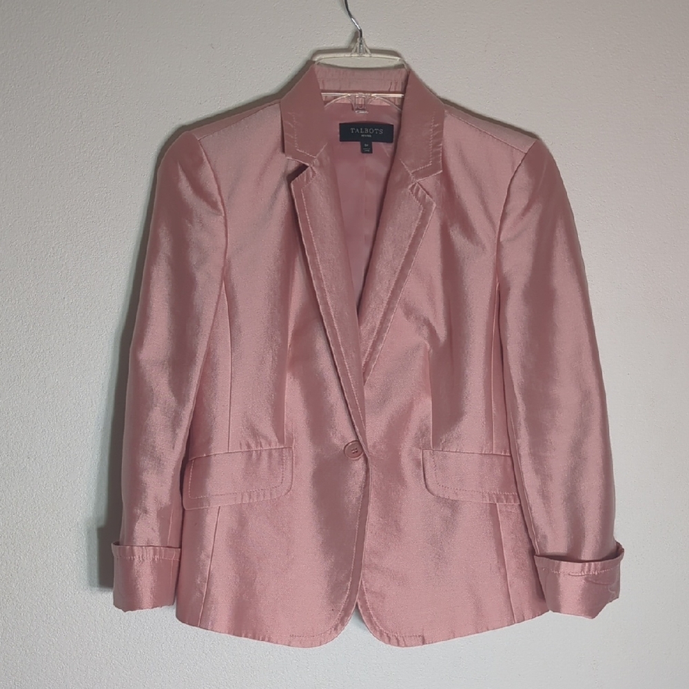 Talbots Womens Blazer Suit Jacket Pink Silk‎ Quiet Luxury Feminine Coquette 8P